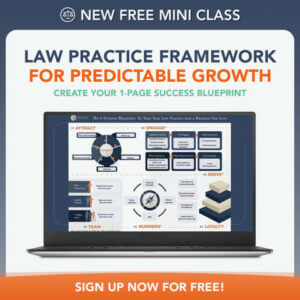 Law Practice Framework for Predictable Growth Mini Class, graphic for offered class for lawyers from New Law Business Model