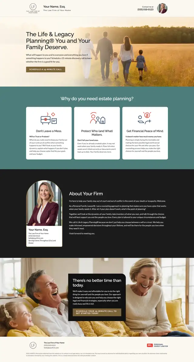 Screenshot of a sample one-page Starter website